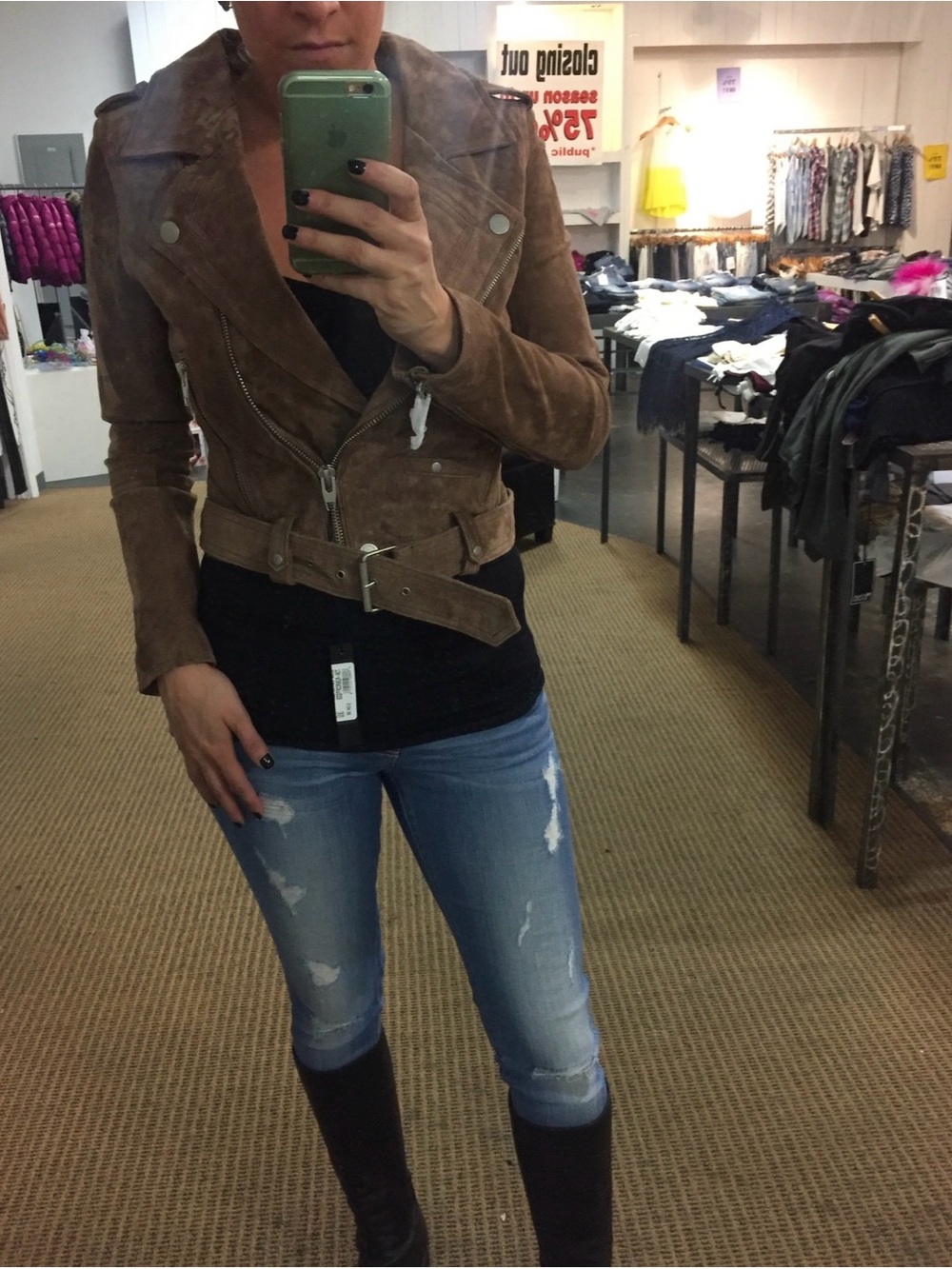 NEW-BLANKNYC Suede Moto Jacket Coffee Bean